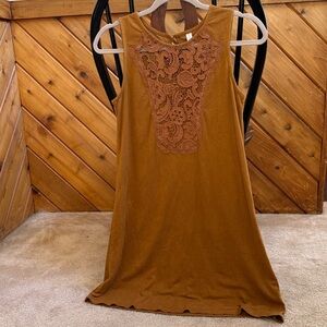 XHILARATION Ladies Juniors A-Line Suede Lace Dress Brown Camel Sleeveless Sz XS
